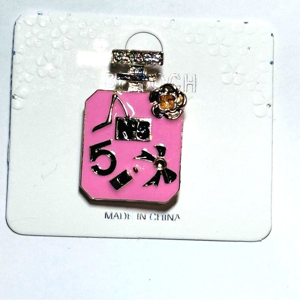 NWT Mint Elegant Pink and Black Perfume Bottle Shaped BROOCH